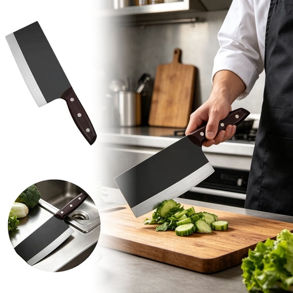 Nnndbs Black Stainless Steel Chef Knife, Professional Kitchen Cleaver for Meat Vegetable Cutting, Ultra Sharp All-Purpose Chopper with Ergonomic Handle