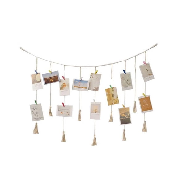 Nnndbs Boho Photo Hanging Display String with Wooden Clips, Picture Organizer Wall Hanging Rope for Bedroom Dorm Room Decor