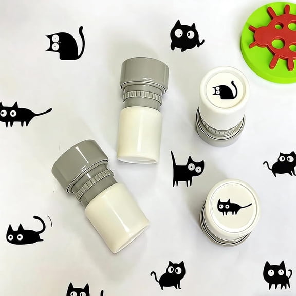 Nnndbs Cat Shape Stamp with Refill Ink Pad, Pattern Self Inking Rubber Stamp for Journals Scrapbook Cards, Teacher Reward Decorative Stamp for Classroom DIY