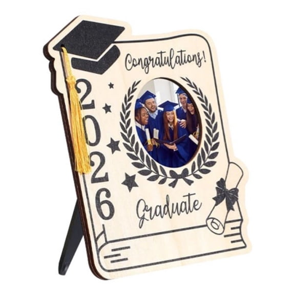 Nnndbs Class of 2026 Graduation Wooden Photo Frame, Grad Cap Shape Tabletop Picture Frame for Senior Party Decor Keepsake