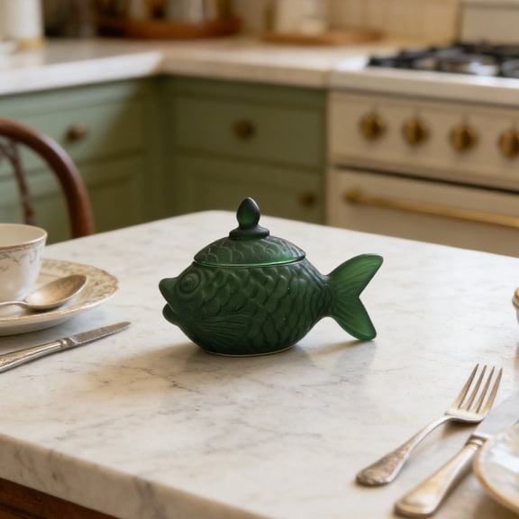 Nnndbs Cute Frosted Glass Candy Jar, Fish Shaped Glass Storage Container with Lid, Decorative Kitchen Counter Jar for Snacks Dried Fruits Coffee Beans, Airtight Sealed Lid 15.5x10.5x7.5cm Blue