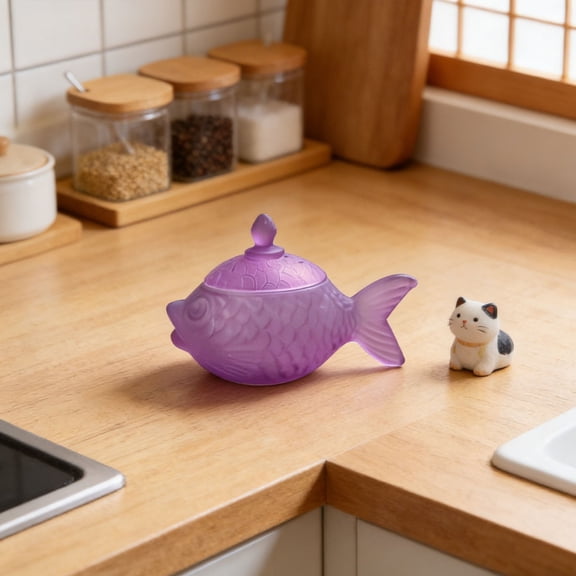 Nnndbs Cute Frosted Glass Candy Jar, Fish Shaped Glass Storage Container with Lid, Decorative Kitchen Counter Jar for Snacks Dried Fruits Coffee Beans, Airtight Sealed Lid 15.5x10.5x7.5cm Green