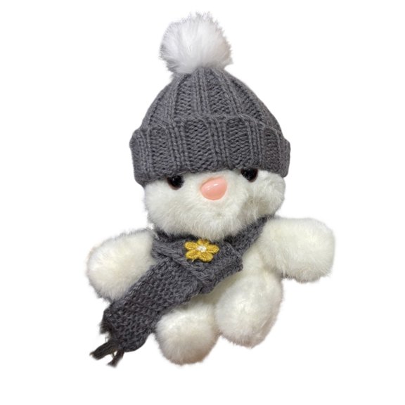 Nnndbs Cute Mini Plush Bunny with Knitted Hat, Soft Huggable Rabbit Easter Gift Toy for Spring Birthdays and Heartwarming Occasions