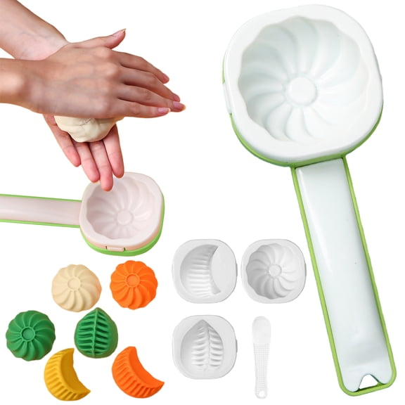 Nnndbs Dumpling Maker Kit, Manual Dumpling Mould with 3 Shape Presses, Baozi Pierogi Empanada Dough Cutter, 3.7x21x9cm Green ABS Dumpling Making Tool for Home Kitchen, Includes Filling Spoon