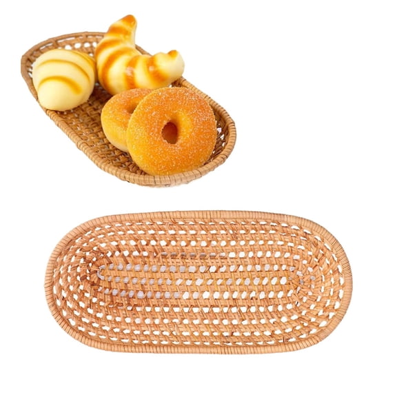 Nnndbs Farmhouse Wooden Serving Tray,21.3"x11.8" Large Woven Bread Basket,Rattan Fruit Storage Bowl for Dining Table Kitchen Counter,Country Rustic Home Decor