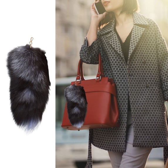 Nnndbs Faux Fur Fox Tail Keychain, Fluffy 15.7 Inch Animal Tail Pendant for Bag Backpack, Realistic Cosplay Key Ring Therian Accessory for Women