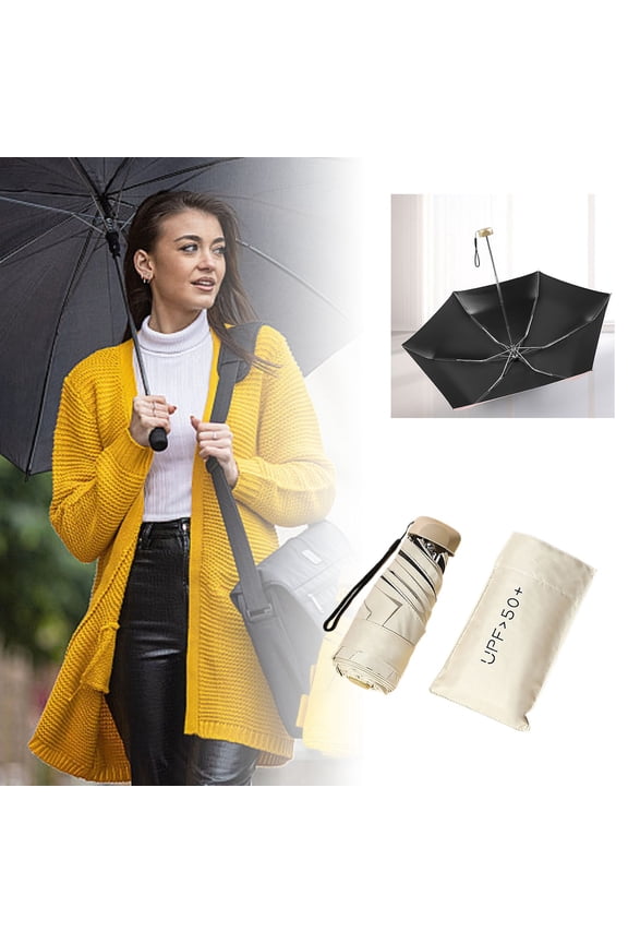 Flat 5-Fold Compact Umbrella, Mini Travel Umbrella with UPF 50+ UV Protection, Lightweight Pocket Sun & Rain Umbrella for Women