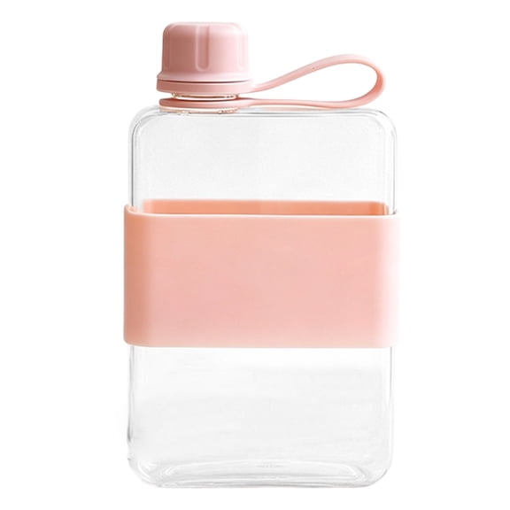 Nnndbs Flat Water Bottle with Handle & Silicone Sleeve, 500ml Leak Proof Slim Portable Travel Flask for Outdoor Sports Fitness Cycling