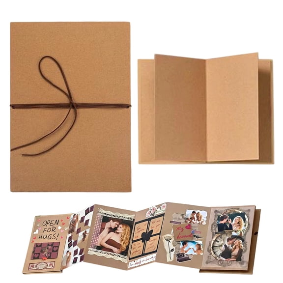 Nnndbs Foldable Mini Photo Album, 34 Pages DIY Scrapbook, Accordion Design Memory Book, 21.2x30cm Large Photo Album for Wedding Anniversary Baby Graduation, Paper Craft Supplies with Cover Strap