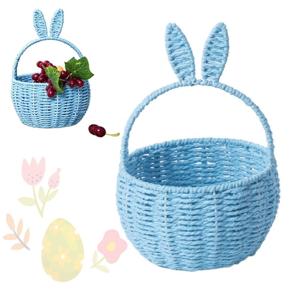 Nnndbs Foldable Storage Basket with Lid, Large Capacity Canvas Rope Storage Bin for Home Organization, Collapsible Decorative Basket for Toys Books Laundry Blankets, Handmade Rabbit Ear Design