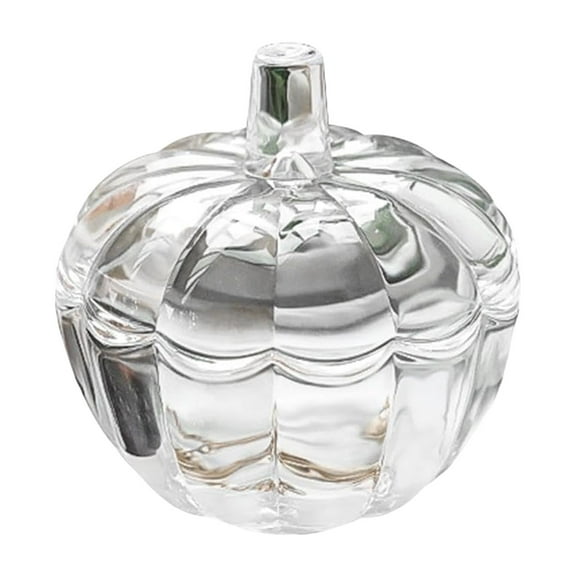 Nnndbs Glass Pumpkin Candy Jar with Lid, Clear Storage Container for Candy Cookies Snacks, Halloween Fall Table Centerpiece Decor