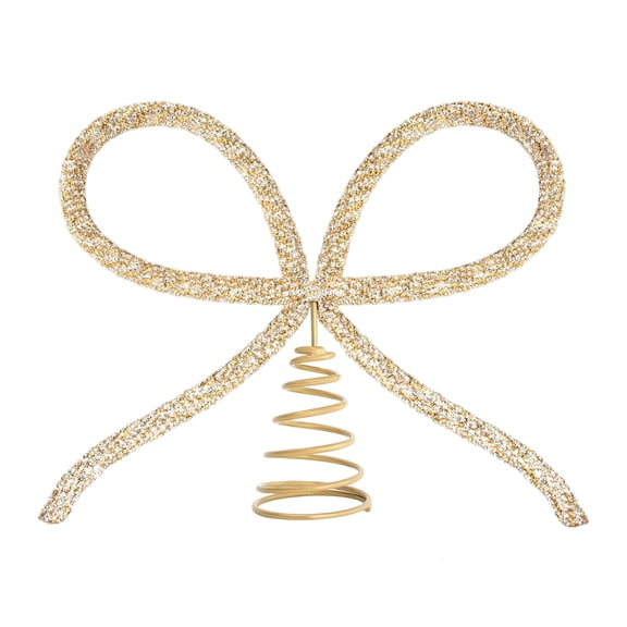 Nnndbs Gold Glass Rhinestone Christmas Tree Bow Topper 9.8 Inch Sparkling Glitter Bow for Xmas Holiday Home Party Decor`