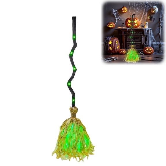 Nnndbs Halloween Dancing Witch Broom, 90cm Animated Floating Broomstick with Motion Sensor & Sound for Indoor Party Haunted House Decor