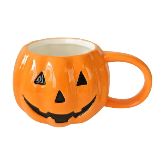 Nnndbs Halloween Pumpkin Coffee Mug 12oz Ceramic Jack O Lantern Cup with Bat Design for Hot Cocoa Tea Fall Party Decor