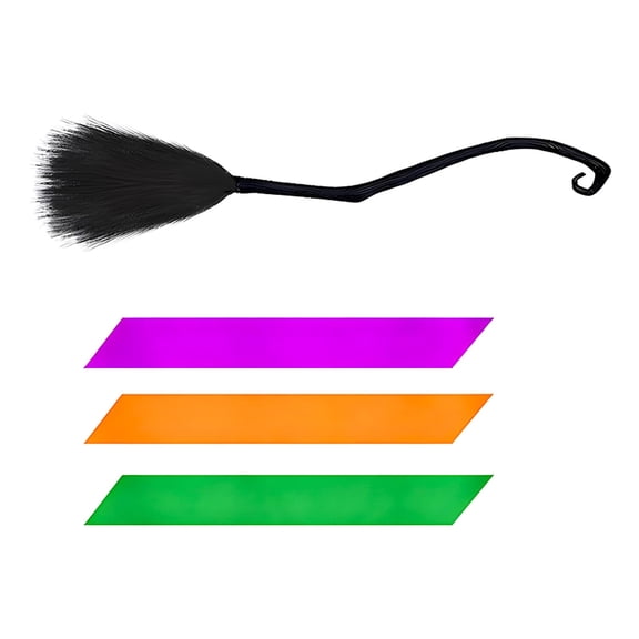 Nnndbs Halloween Witch Broom with Colorful Ribbons, Decorated Wizard Broomstick Prop for Kids Adults Party Cosplay Decor