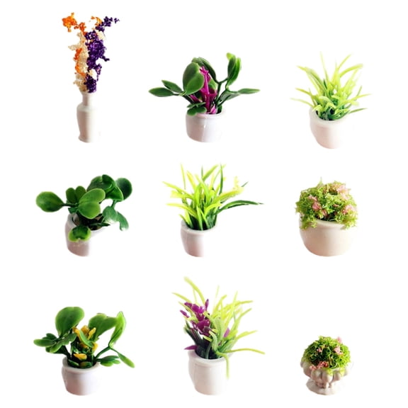 Nnndbs Miniature Potted for Dollhouse, 1:12 Scale Artificial Bonsai Succulent, 9PCS Mini Model for Dollhouse Fairy Garden Decor