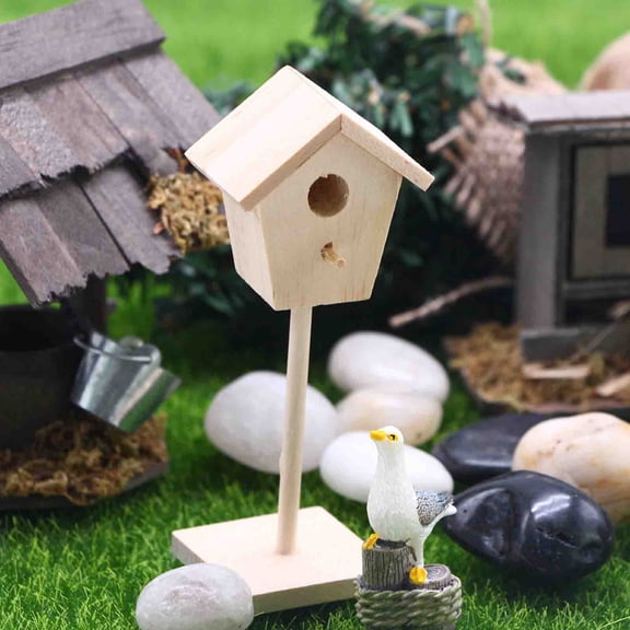 Nnndbs Miniature Wooden Bird House,Unpainted Tiny Birdhouse for Dollhouse Decor,Doodle-Friendly DIY Craft for Kids,Smooth Rustic Garden Outdoor Mini Bird Cage Ornament