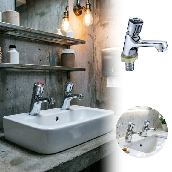 Nnndbs Push Button Delay Faucet Self Closing Basin Tap, Time Delay Water Saving Faucet for Commercial Public Bathroom Washroom