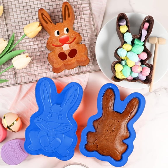 Nnndbs Rabbit Silicone Cake Mold, 3D Easter Non-Stick Baking Pan for Chocolate Mousse Pudding Soap Making, DIY Fondant Dessert Mold, 1PC 9.06x7.09x1.57 Inch, 64g, for Cake Jelly Pastry Bread