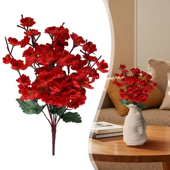 Nnndbs Red 9 Branch Artificial Cherry Blossom Spray 40cm Plum Flower Stem for Wedding Garden Home Vase Centerpiece Decor Realistic Silk Spring Flower Branch for Table Arrangement