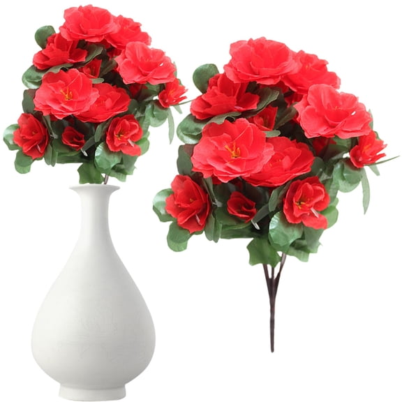Nnndbs Red Artificial Azalea Bush, 32cm Rhododendron Flower for Outdoor Garden Patio Porch Planter Decor, UV Resistant Silk Azalea for Spring Wedding Home Balcony Landscaping Arrangement