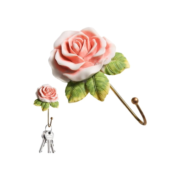 Nnndbs Rose Wall Hook Decorative, Flower Wall Coat Hook Flower Coat Rack Hat Hooks, 1pc Rose Shaped Wall Mounted Hook for Hanging Coats Hats (7cm / 53g)