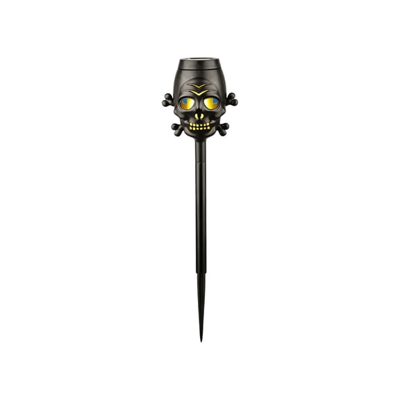 Nnndbs Solar Skeleton Flame Light, Flickering LED Skull Yard Stake with Yellow Fire Effect, Outdoor Solar Garden Light for Halloween Pathway Lawn Decor
