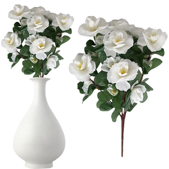 Nnndbs White Artificial Azalea Bush, 32cm Rhododendron Flower for Outdoor Garden Patio Porch Planter Decor, UV Resistant Silk Azalea for Spring Wedding Home Balcony Landscaping Arrangement
