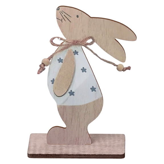 Nnndbs Wooden Easter Bunny Figurine, Rustic Farmhouse Rabbit Statue, Hand Painted Spring Mantel Decor, Distressed Wood Bunny Shelf Sitter for Easter Tabletop Centerpiece Gift