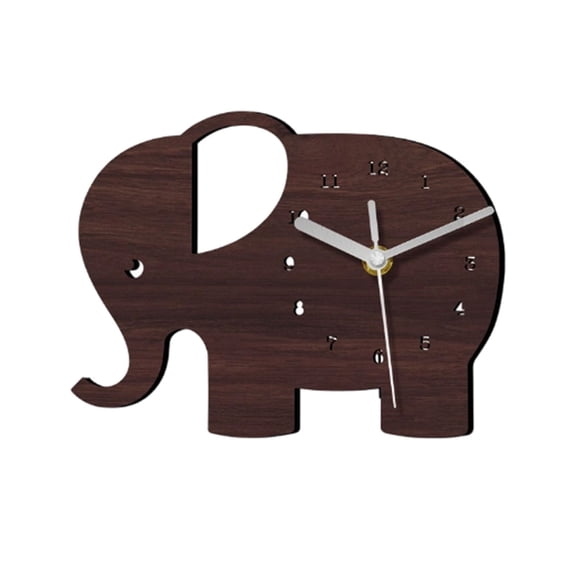 Nnndbs Wooden Elephant Wall Clock, Silent Non-Ticking Battery Operated Decorative Clock with Quartz Movement for Living Room Bedroom Office