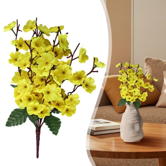 Nnndbs Yellow 9 Branch Artificial Cherry Blossom Spray 40cm Plum Flower Stem for Wedding Garden Home Vase Centerpiece Decor Realistic Silk Spring Flower Branch for Table Arrangement