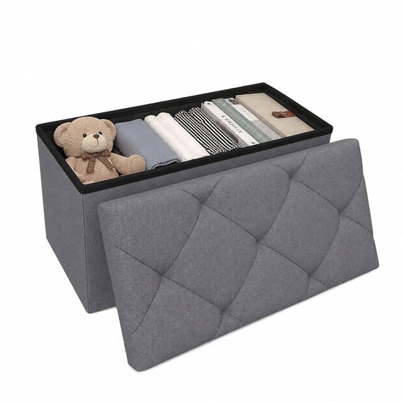 Nnovaroom Storage Ottoman Bench, Folding Ottoman With Storage, 30 Inch Bench Seat with Lid for Bedroom Living Room Entryway,Gray Fabric