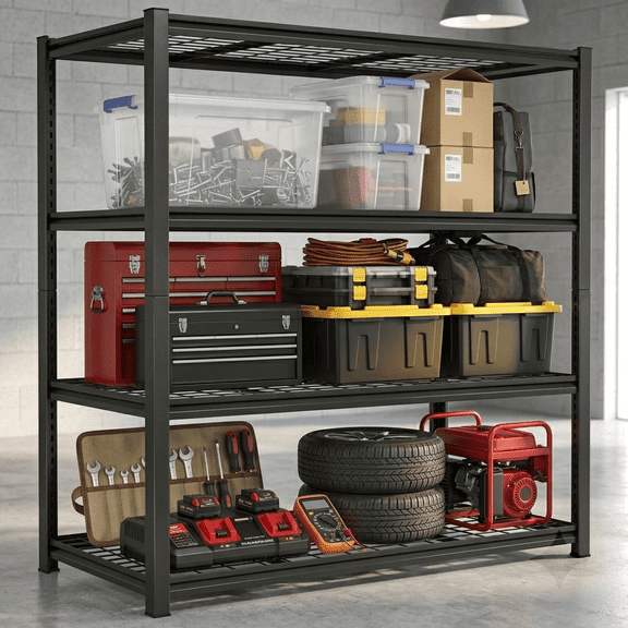 Nnovaroom 2400lbs Garage Shelf, 4-Tier Adjustable Heavy Duty Metal Storage Rack, 60"H x 40"W x 20"D, Black