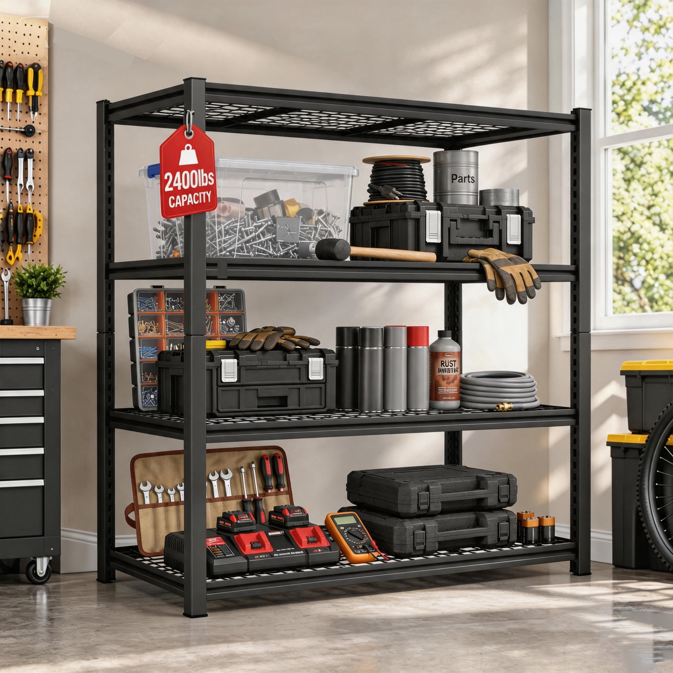 Kitchen Mesh Rack Nnovaroom 2400lbs Garage Shelf, 4-Tier Adjustable Heavy Duty Metal ...