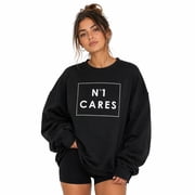 No. 1 Cares Women's Oversized Graphic Print Black Crew Sweatshirt (XL)