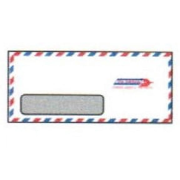 No. 10 Airmail Service (A) Window Envelopes w Red and Blue Border, 4-1/8" x 9-1/2", White Sulphite, "Par Avion" on Back and Front (SFI Certified) - Box of 500 Envelopes