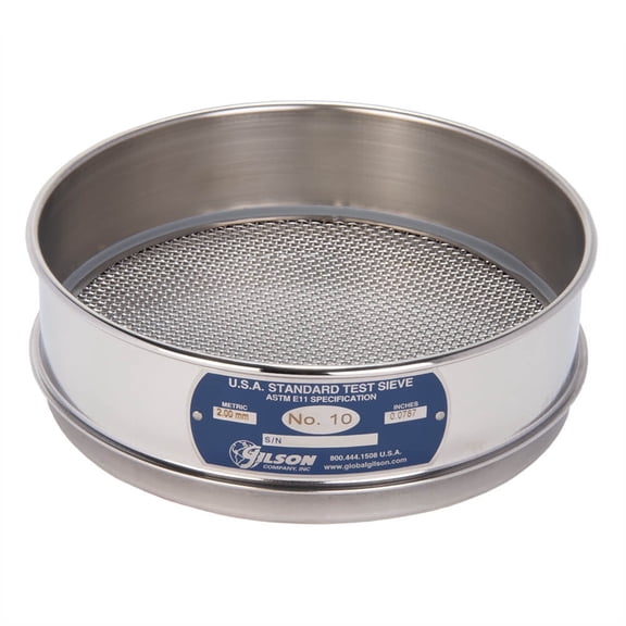No.10 Mesh Sieve, All Stainless, Full-Height, 8in diameter