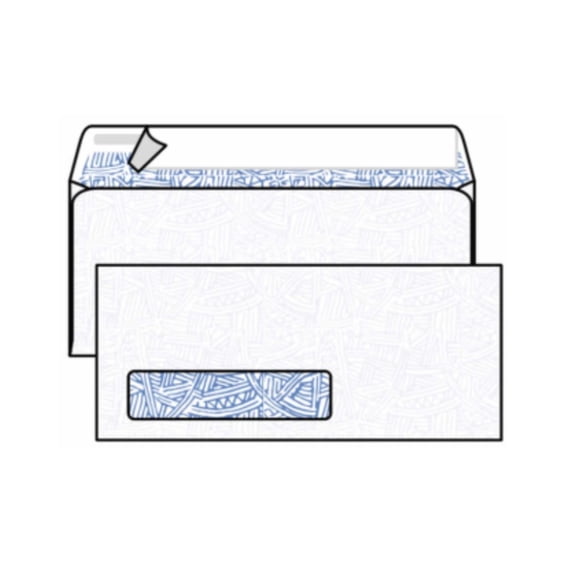 No. 10 White Side Seam C Window Envelopes with Wesco Blue Tint and Kwik-Tak, 4-1/8" x 9-1/2", White Sulphite 24-lb (SFI Certified) with Vellum Finish - Box of 500 Envelopes