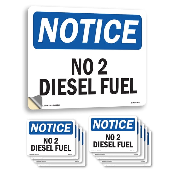 No 2 Diesel Fuel OSHA Notice Vinyl Decal Label 10 Inch x 7 Inch - 10 Pack