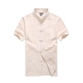 thumbnail image 1 of No.2 Standing Collar Cotton & Linen Chinese Short Sleeve Kungfu Cloth Men Shirt, Beige, 1 of 1
