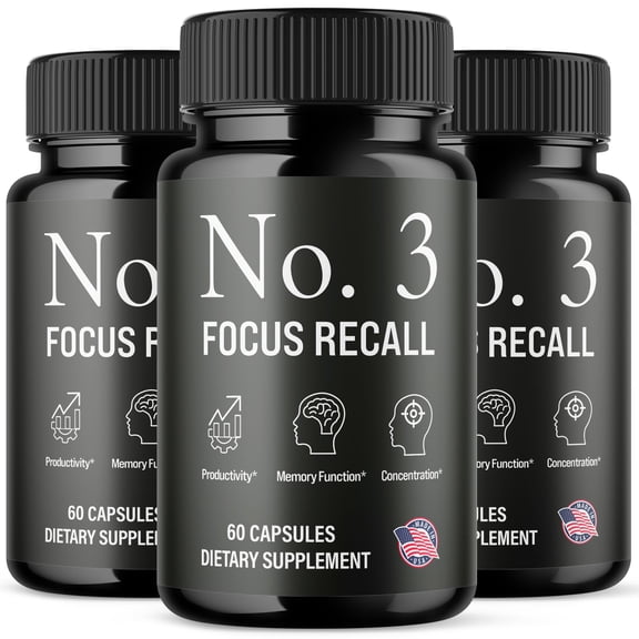 No. 3 Focus Recall Advanced Formula Brain Support Pills Maximum Strength Supplement 180 Capsules