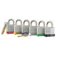 thumbnail image 1 of No. 3 Laminated Steel Padlock, 9/32 in dia, 5/8 in W x 2 in H Shackle, Silver/Red, Keyed Different, Varies, 1 of 2