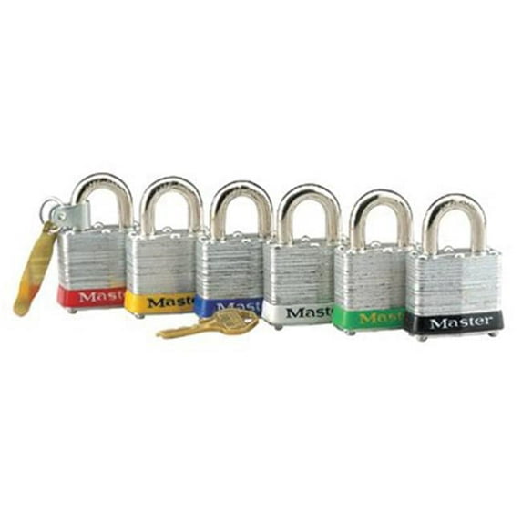 No. 3 Laminated Steel Padlock, 9/32 in dia, 5/8 in W x 2 in H Shackle, Silver/Red, Keyed Different, Varies