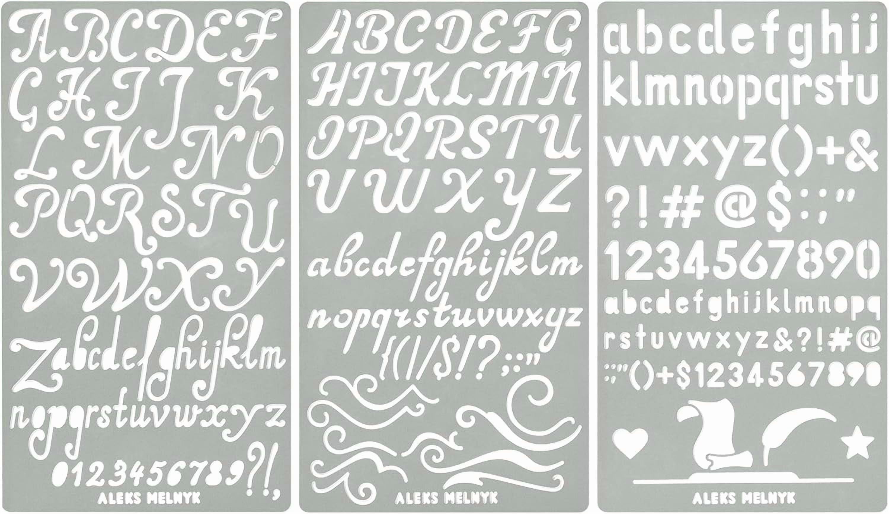 No.34 Metal Stencils, Pyrography, Wood Burning kit 3 PCS Templates, Letters Stencils for Engraving Wood and Patterns, Alphabet and Number, Lettering, Letting, Bullet Journaling