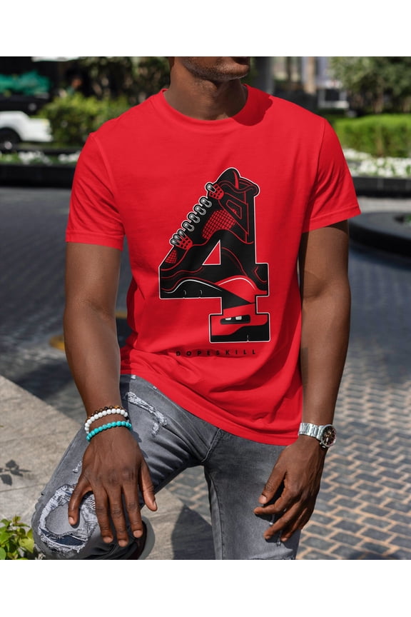 No.4 Unisex Shirt Match Jordan 4 Red Thunder - Red Tshirt