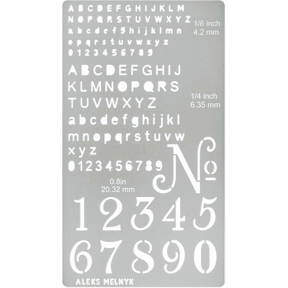 No.422 Metal Stencil, Tiny Letters, Normografo, Pyrography, Wood Burning, 1 PCS, Template, Engraving Wood and Patterns, Alphabet and Number, Lettering, Letting, Bullet Journaling