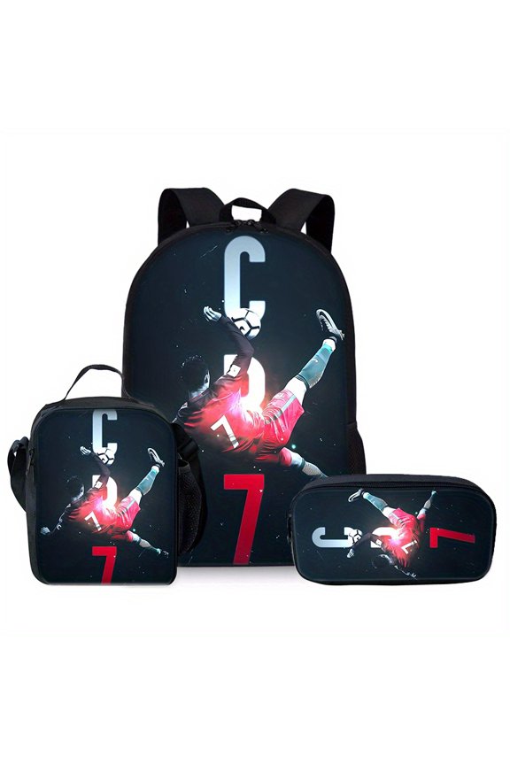 No. 7 Football Action Print Backpack and Shoulder Bag Set of Three