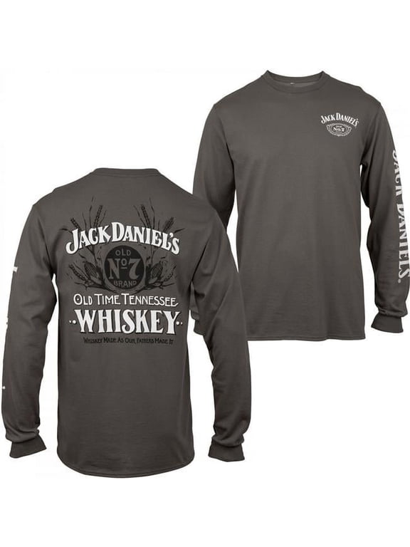 No. 7 Whiskey Front & Back Print Long Sleeve Shirt, Grey - Extra Large