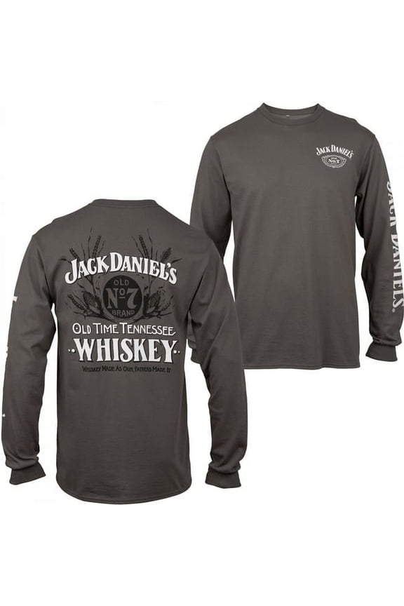 No. 7 Whiskey Front & Back Print Long Sleeve Shirt, Grey - Medium