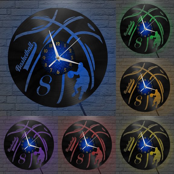 No. 8 jersey basketball player Vinyl Record Wall Clock for Kitchen Wall Decor Wall Art Gift for Lover Gift Idea for a Best Friend(B,with LED)